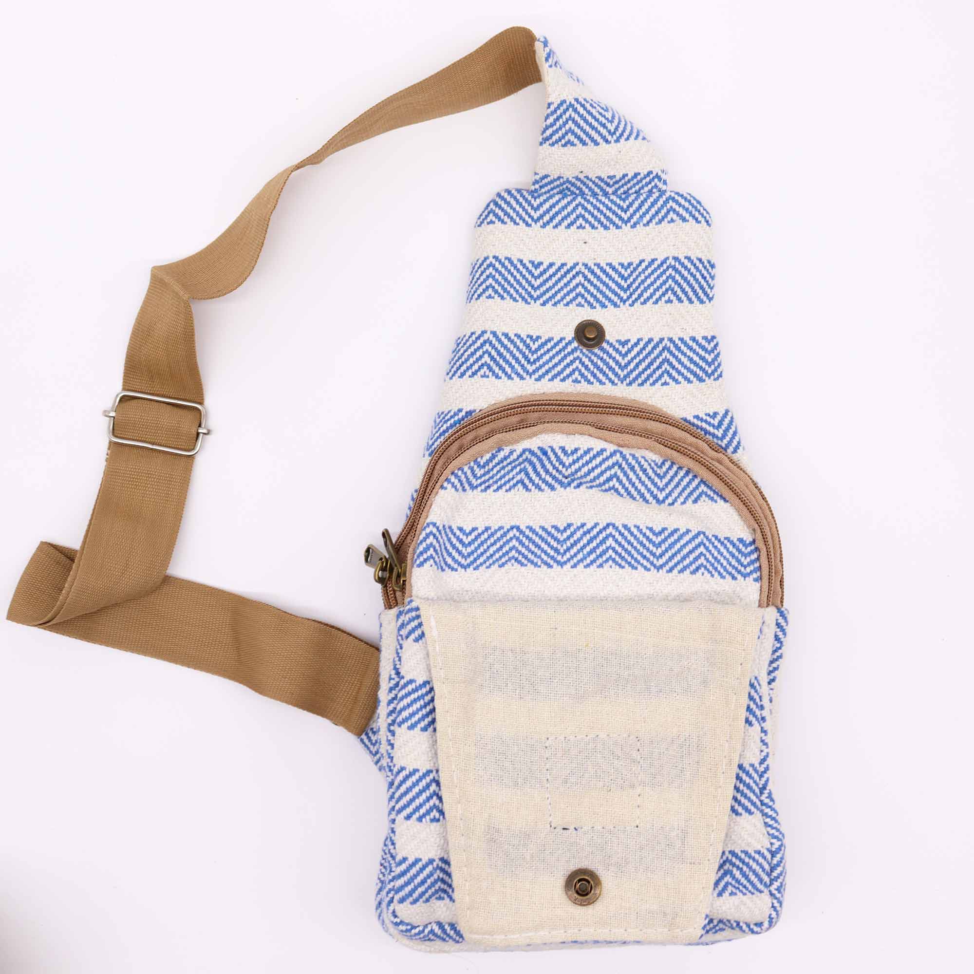 Natural Cotton Cross Body Bag – Blue & White: Classic Style Meets Sustainable Comfort