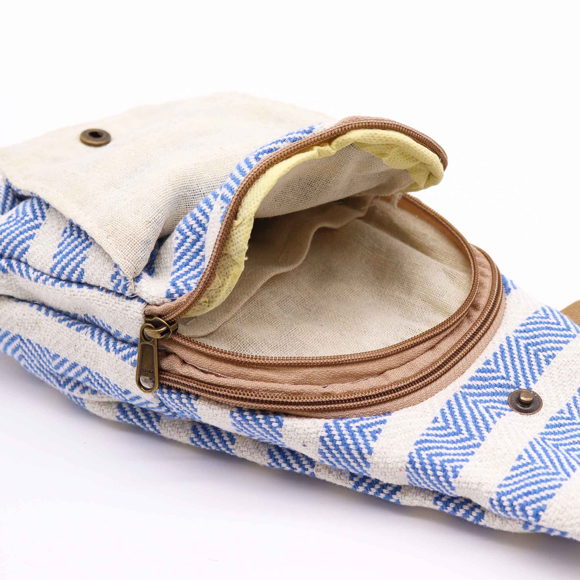 Natural Cotton Cross Body Bag – Blue & White: Classic Style Meets Sustainable Comfort